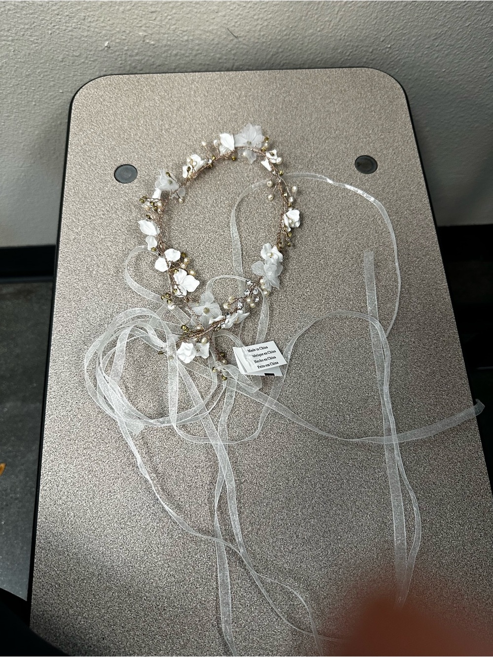 Bridal Floral Wire Headband with Ivory Ribbon